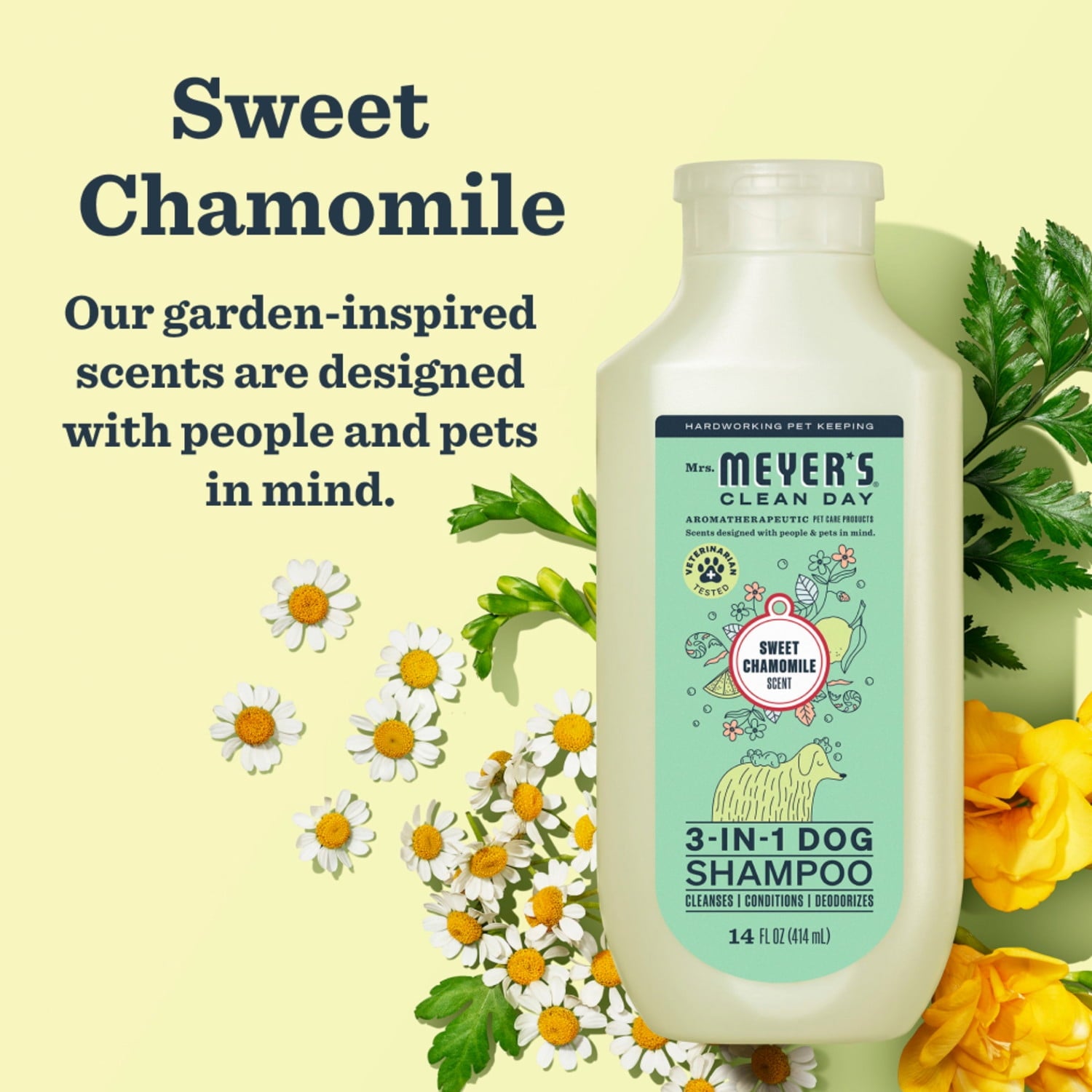 Mrs. Meyer's Clean Day 3 in 1 Dog Shampoo, Sweet Chamomile Scent, 14oz