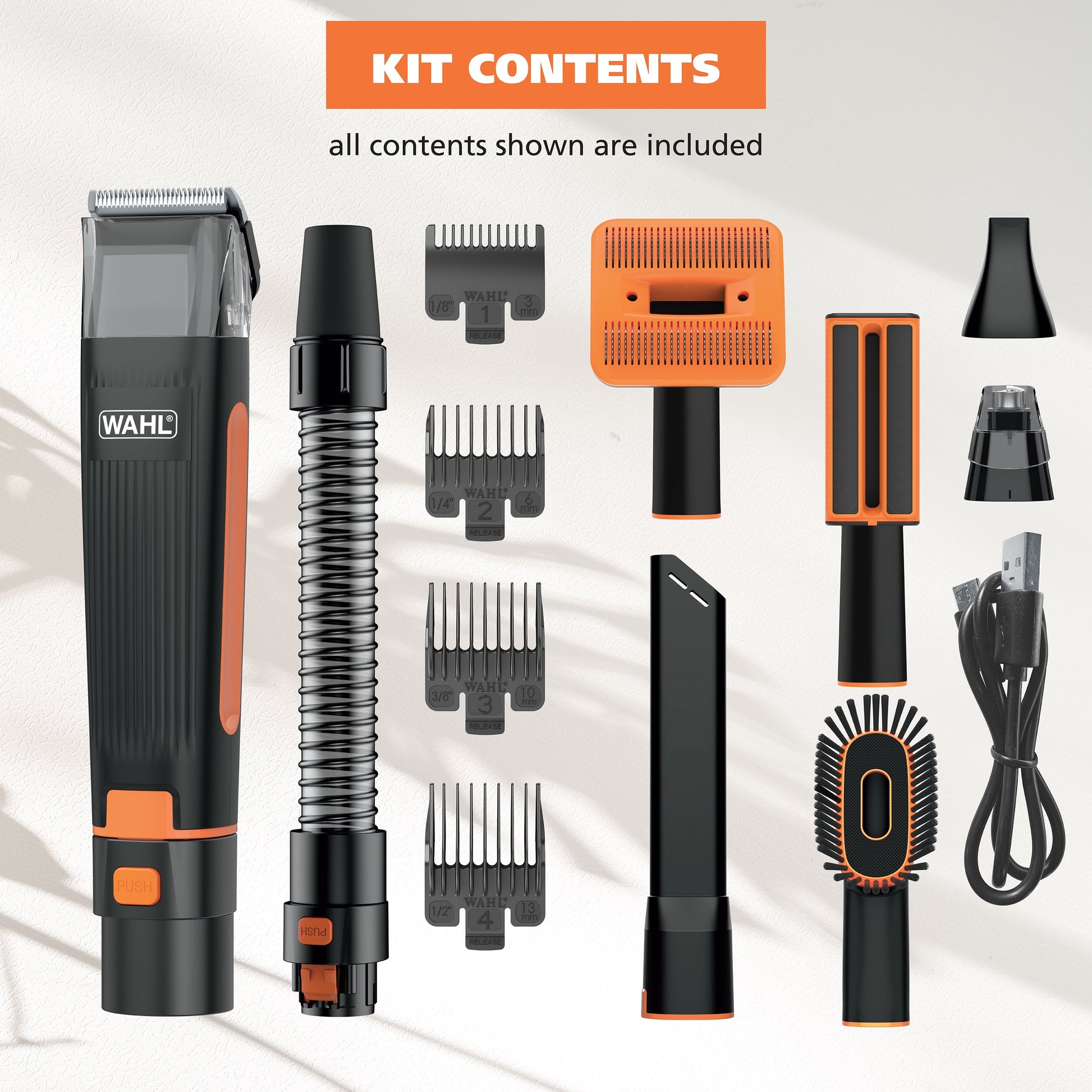 Wahl Dog Pet Groom and Vacuum Hose and Attachments, 2 Speeds, 14 Piece, Rechargeable Lithium 3026956