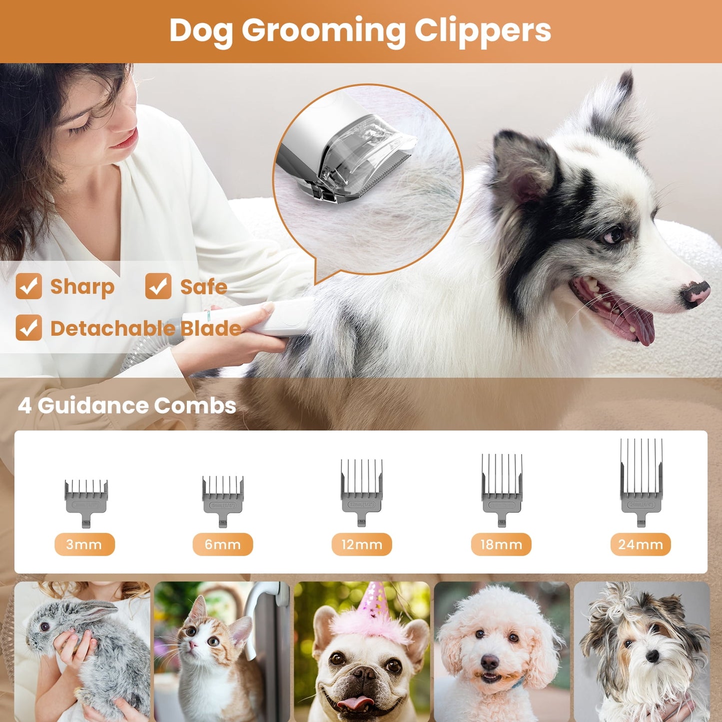 INSE Pet Grooming Kit & Dog Hair Vacuum, Dog Grooming Kit Suction 99% Pet Hair, Large Dust Cup Pet Hair Vacuum with Clipper for Dogs, 5 Pet Grooming Tools for Shedding Pet Hair
