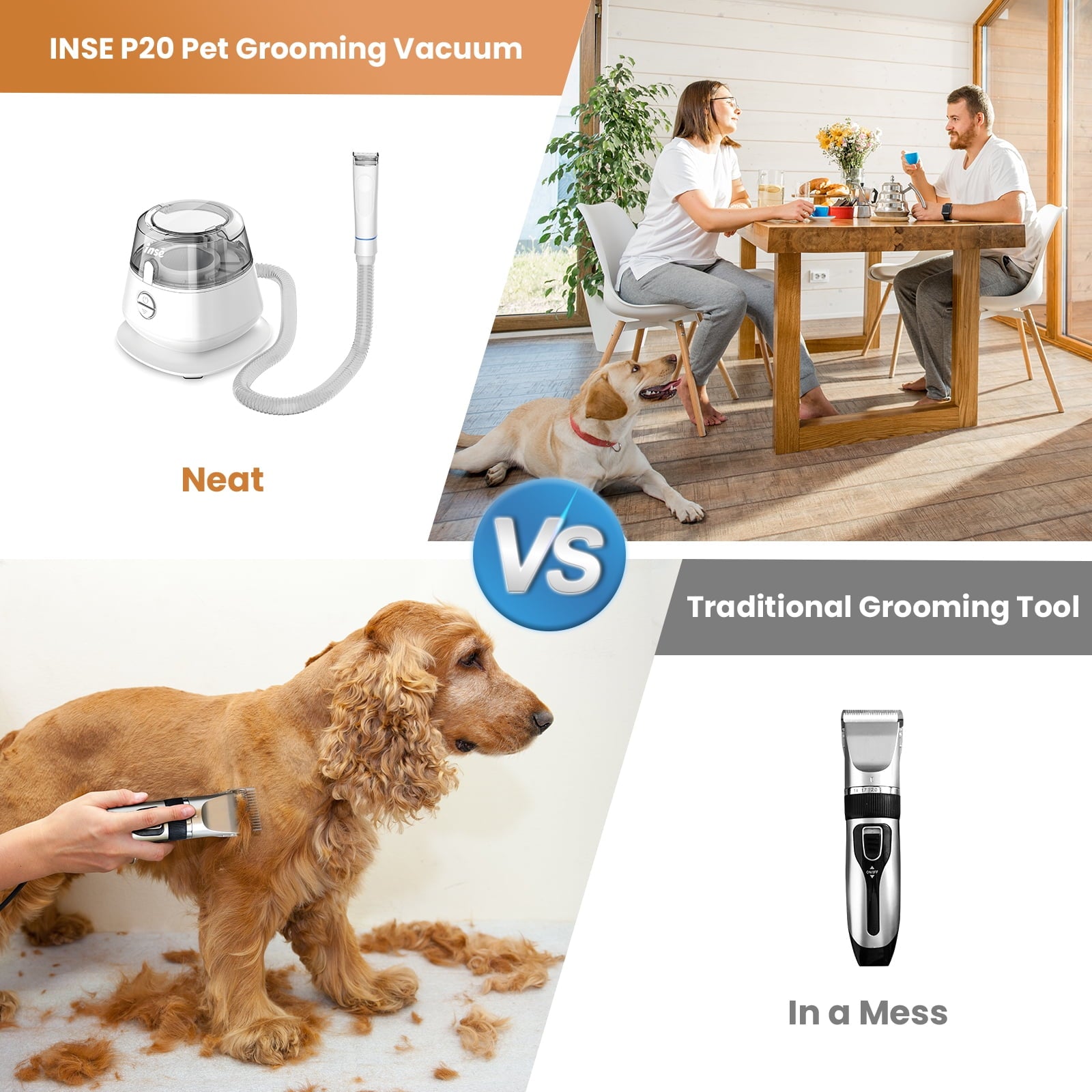 INSE Pet Grooming Kit & Dog Hair Vacuum, Dog Grooming Kit Suction 99% Pet Hair, Large Dust Cup Pet Hair Vacuum with Clipper for Dogs, 5 Pet Grooming Tools for Shedding Pet Hair