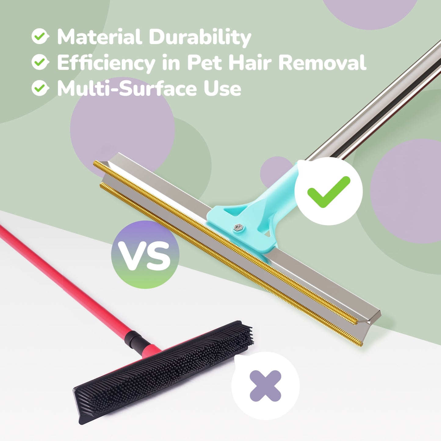 Fido Fave Xtra Carpet Rake for Pet Hair Removal,51in Handle Pet Hair Remover Dog Hair Remover,Reusable Pet Hair Scraper,Carpet Hair Removal Tool