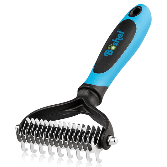 BOSHEL Dematting Comb for Dogs and Cats - Undercoat Rake for Dogs with Dual-Sided Comb
