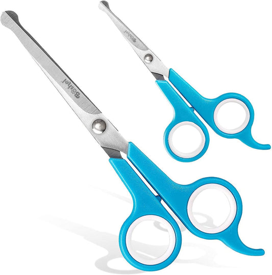 Boshel Dog Scissors for Grooming, 1 Small Micro Serrated, 1 Large 7" Straight with Safe Rounded Tips