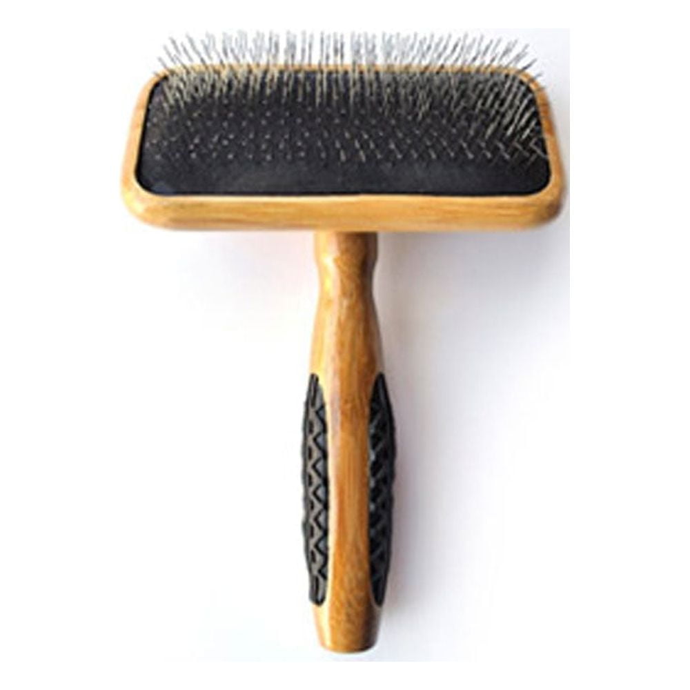 Bass Brushes Medium Slicker Style Pet Brush with Bamboo Wood Handle and Rubber