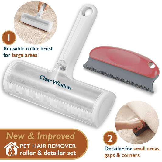 ComfiTime Pet Hair Remover - Pet Hair Roller & Detailer Set, Reusable Lint Roller for Pet Hair, Dog/Cat Hair Pet Fur Remover for Furniture, Couch,Carpet,Clothes & Bed,Portable Pet Hair Removal Tool