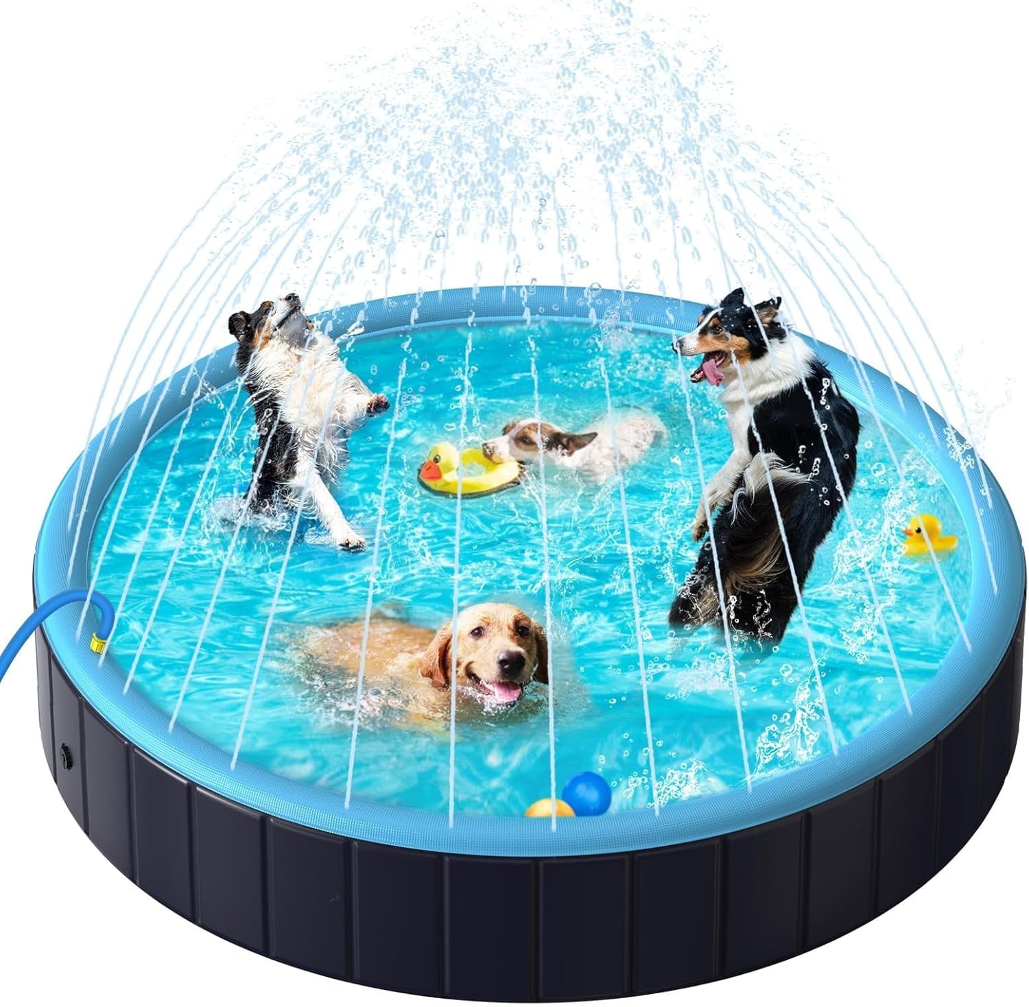 Dog Pool for Large Dogs, 63" Foldable Pet Wading Pool with Splash Sprinkler, Outdoor Summer Bathtub Heavy Duty for Puppy, Doggie, Duck -Blue -63 x 12 Inches