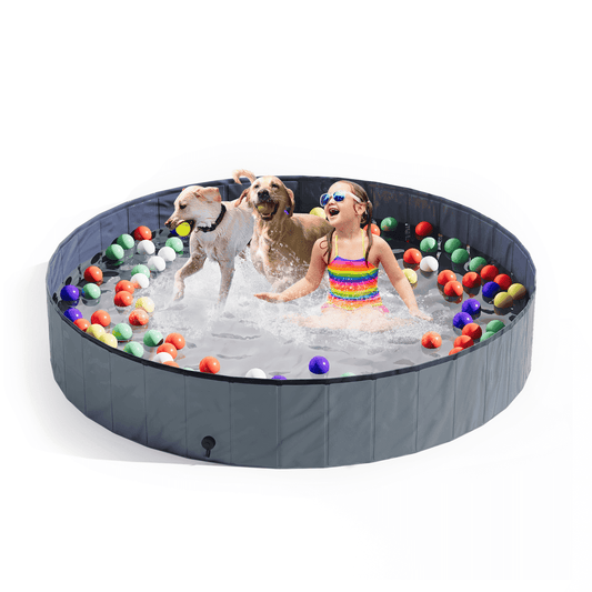 Furlinkhm Foldable Dog Pool, Outdoor Kiddie Pool with Hard Plastic, Portable Non-Slip Dog Bath Tub, Collapsible Dog Swimming Pool for Dogs Pets Kids (Gray, 63" x 12")