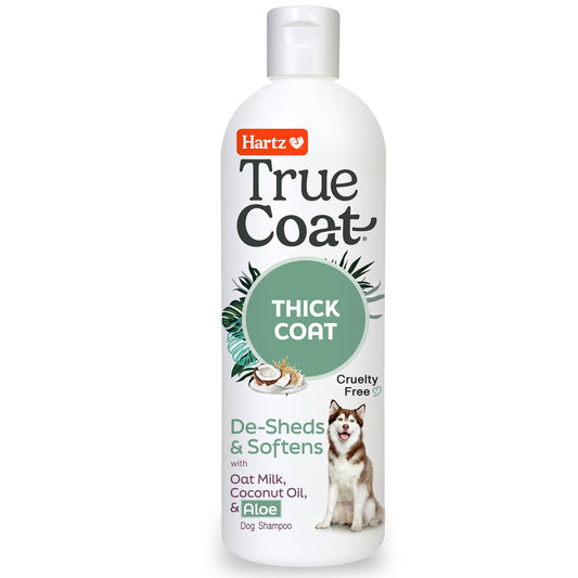Hartz True Coat Thick Dog Fur Shampoo De-Sheds & Softens Hair with Oat Milk, Coconut Oil & Aloe, 16 oz