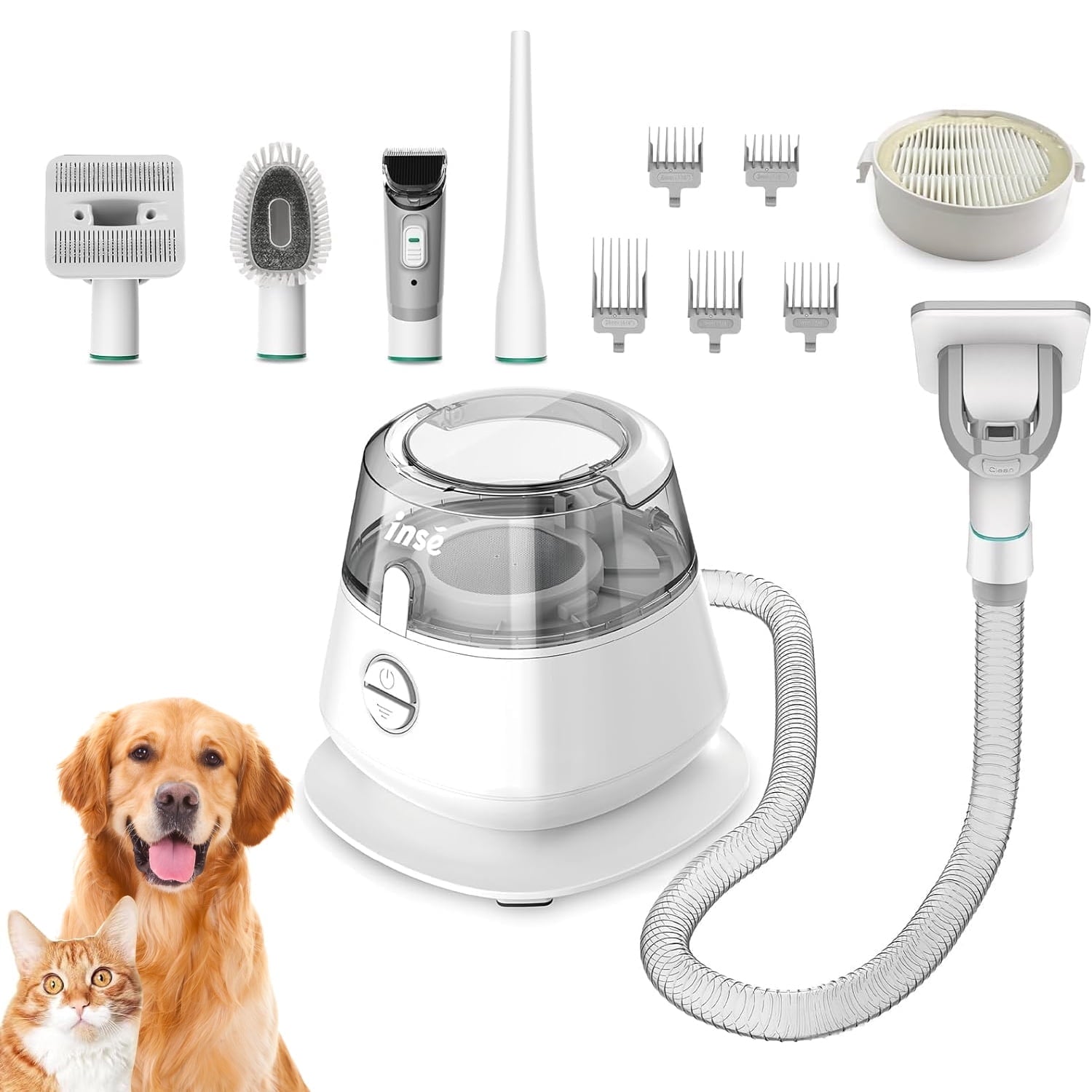 INSE Pet Grooming Kit & Dog Hair Vacuum, Dog Grooming Kit Suction 99% Pet Hair, Large Dust Cup Pet Hair Vacuum with Clipper for Dogs, 5 Pet Grooming Tools for Shedding Pet Hair