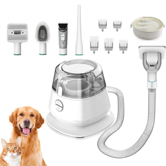 INSE Pet Grooming Kit & Dog Hair Vacuum, Dog Grooming Kit Suction 99% Pet Hair, Large Dust Cup Pet Hair Vacuum with Clipper for Dogs, 5 Pet Grooming Tools for Shedding Pet Hair