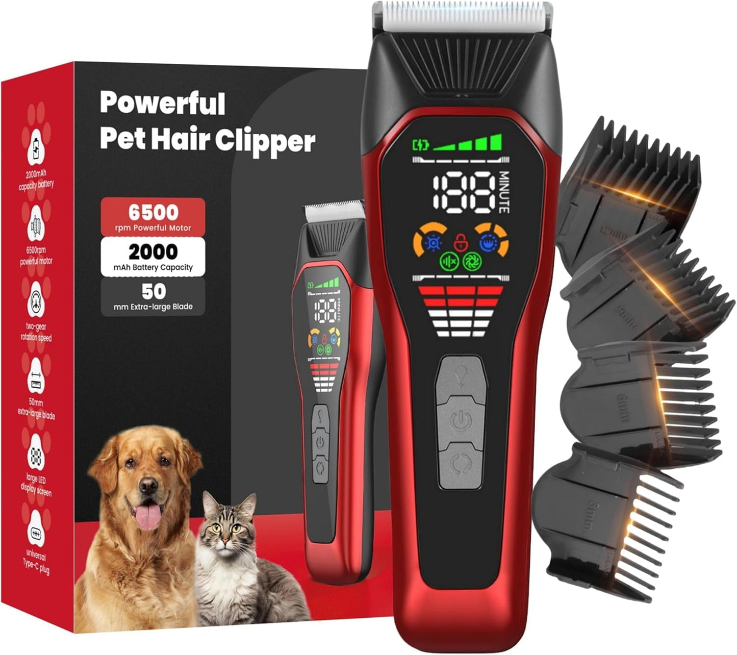 Lemulegu Cordless Electric Hair Clippers for Large Pets,Two-Speed Quiet Strong Motor Dog Grooming Kits with Wide Stainless Steel Blade for Thick Coats Dogs,LGL 066R