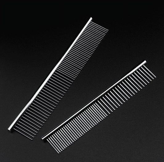 Metal Comb for Dogs, Metal Dog Combs, 2 Pack Cat Comb with Rounded Ends Stainless Steel Teeth, Professional Grooming Tool for Long and Short Matted Haired, Tangles and Knots, 7.48IN*1.57IN