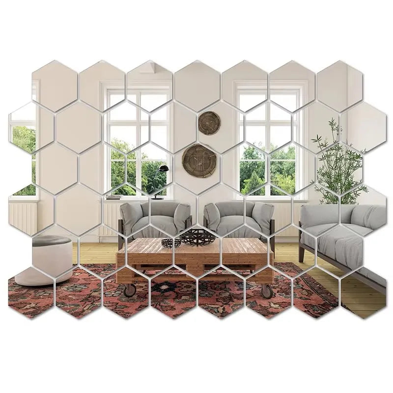 45pcs Mirror Wall Sticker, Hexagon Wall Art Sticker, DIY Household