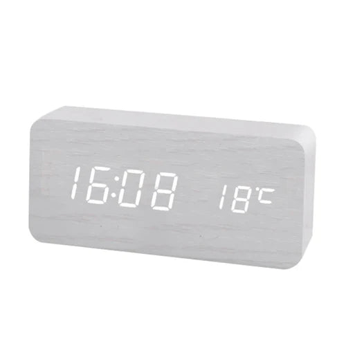 Wooden Digital Alarm Clock, LED Alarm Clock with Temperature Desk