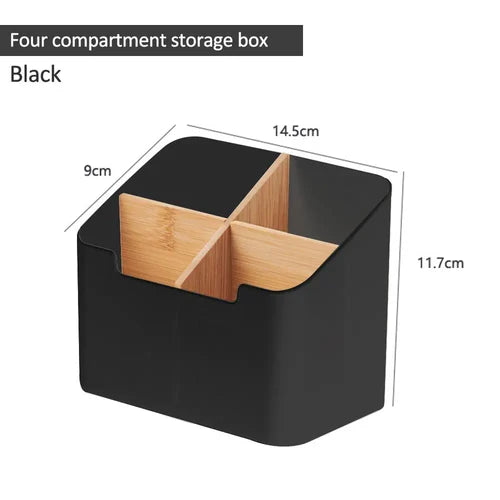 2/4 Grids Multi Functional Desktop Bamboo And Wood Compartment Storage