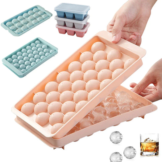 3D Round Ice Cube Tray with Lid Plastic Diamond Style Ice Mold