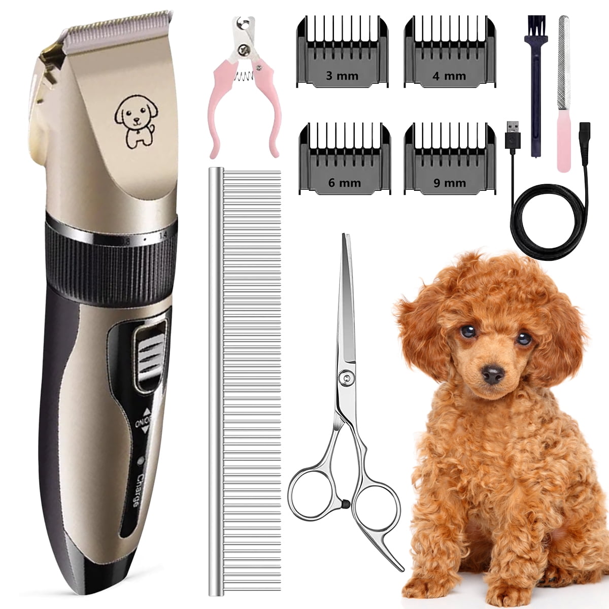 Syenll Dog Shaver Clippers, Low Noise Electric Hair Clipper Set Cordless Dog Grooming Kit for Dogs Cats Pet
