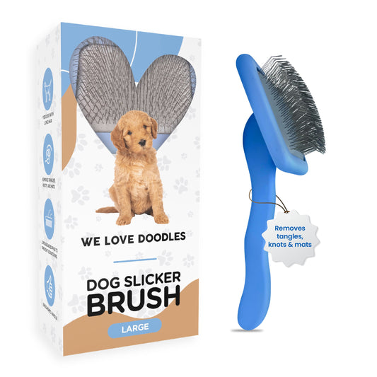 We Love Doodles Dog Slicker Brush, Dog Doodle Brush for Grooming Pet Hair Dog Brush, Poodle & Goldendoodle Brush for Dogs (Large)