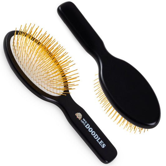 We Love Doodles Pin Brush For Dogs, Pet Grooming Detangler Pin Dog Brush, Dog Brush For Shedding & Loose Fur, Gold Pins Long Haired Pets