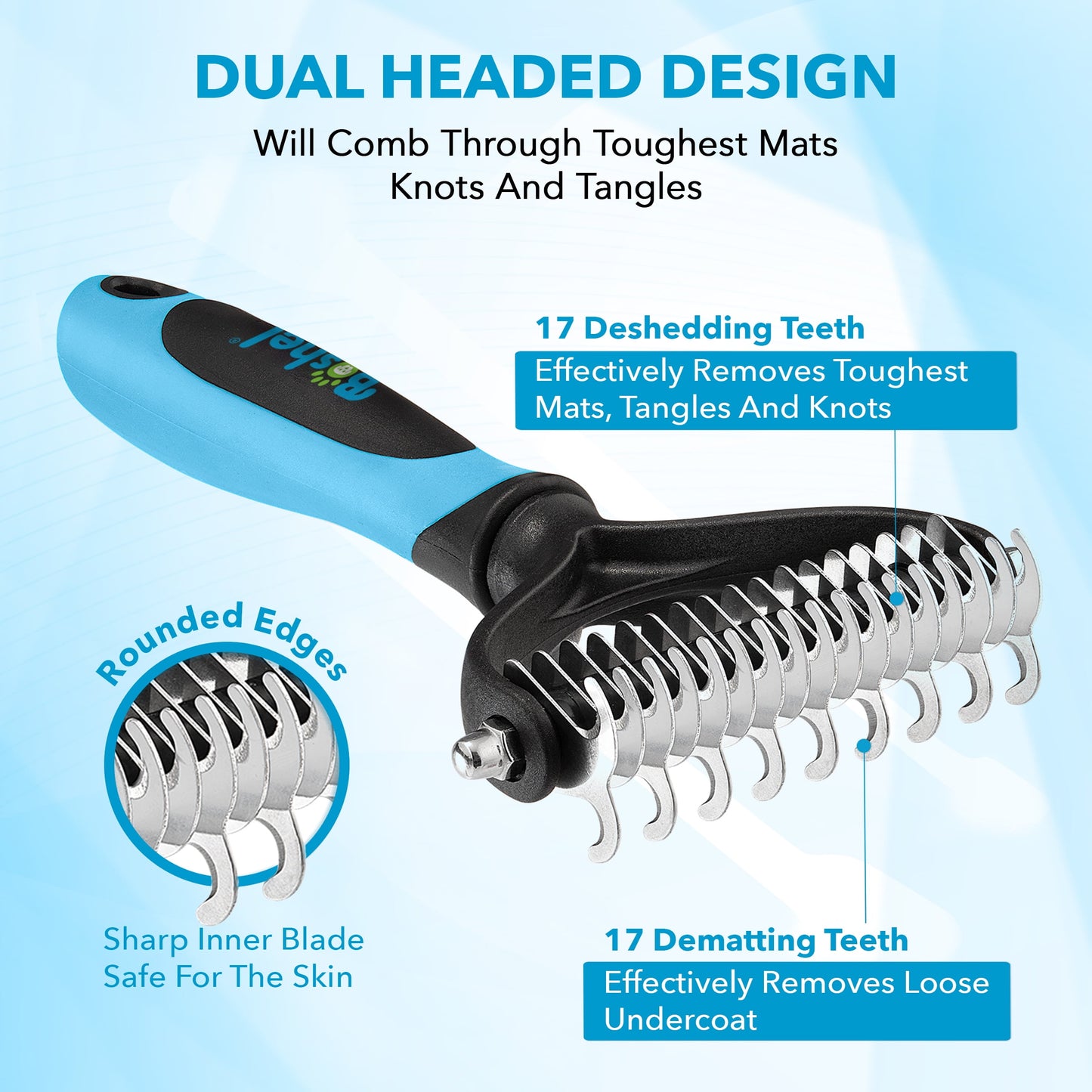 BOSHEL Dematting Comb for Dogs and Cats - Undercoat Rake for Dogs with Dual-Sided Comb