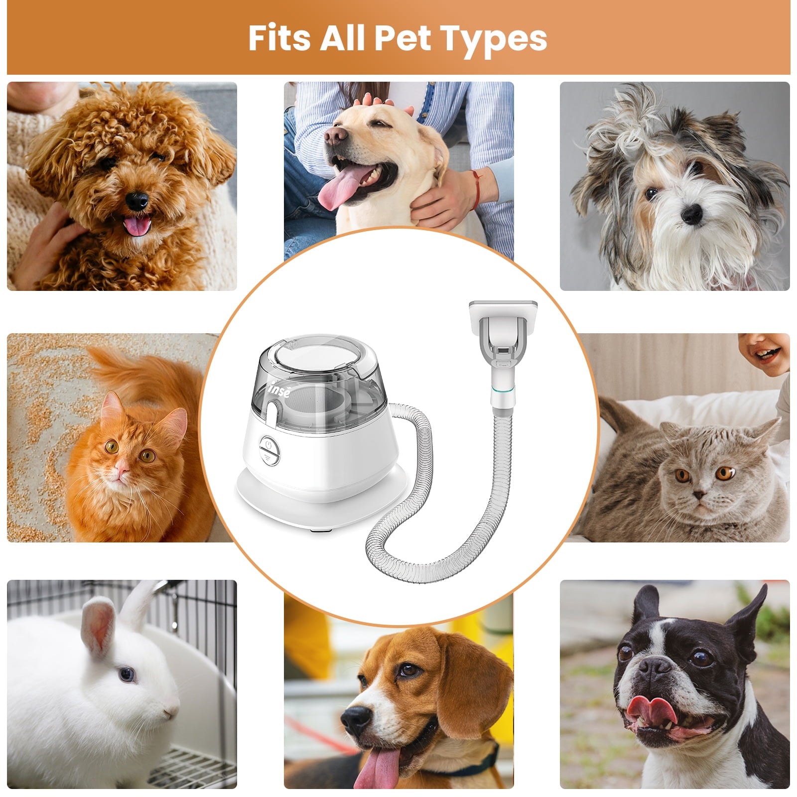 INSE Pet Grooming Kit & Dog Hair Vacuum, Dog Grooming Kit Suction 99% Pet Hair, Large Dust Cup Pet Hair Vacuum with Clipper for Dogs, 5 Pet Grooming Tools for Shedding Pet Hair