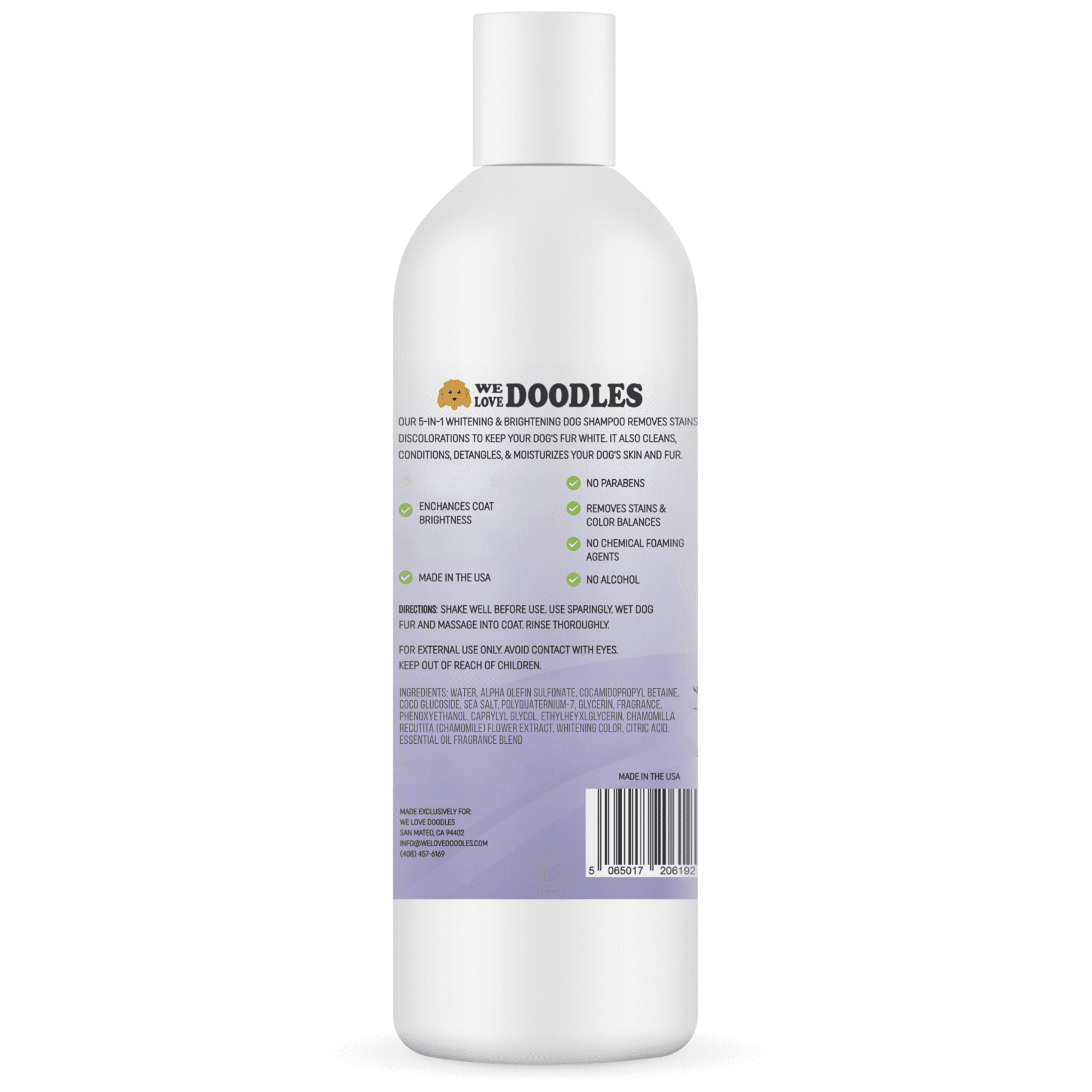 Whitening Dog Shampoo | Clean Ingredients | Made in USA | Brightening Dogs Fur | White & Bright Hair | Removes Stains & Discoloration [We Love Doodles]