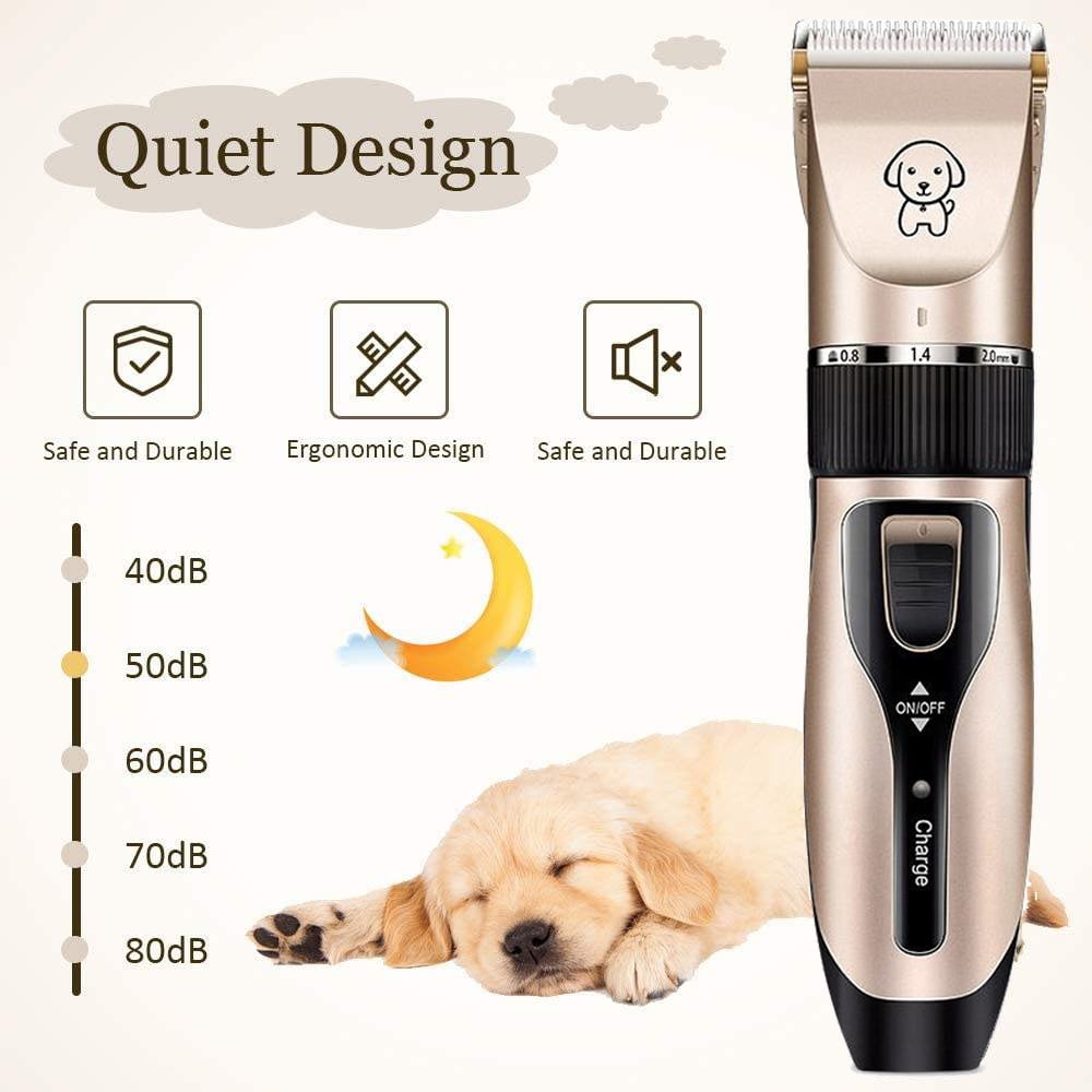 Dog Clippers For Grooming Set 11 PCS ， Low Noise Professional , Rechargeable Cordless Quiet Dog Grooming Kit for Dogs Cats Pets