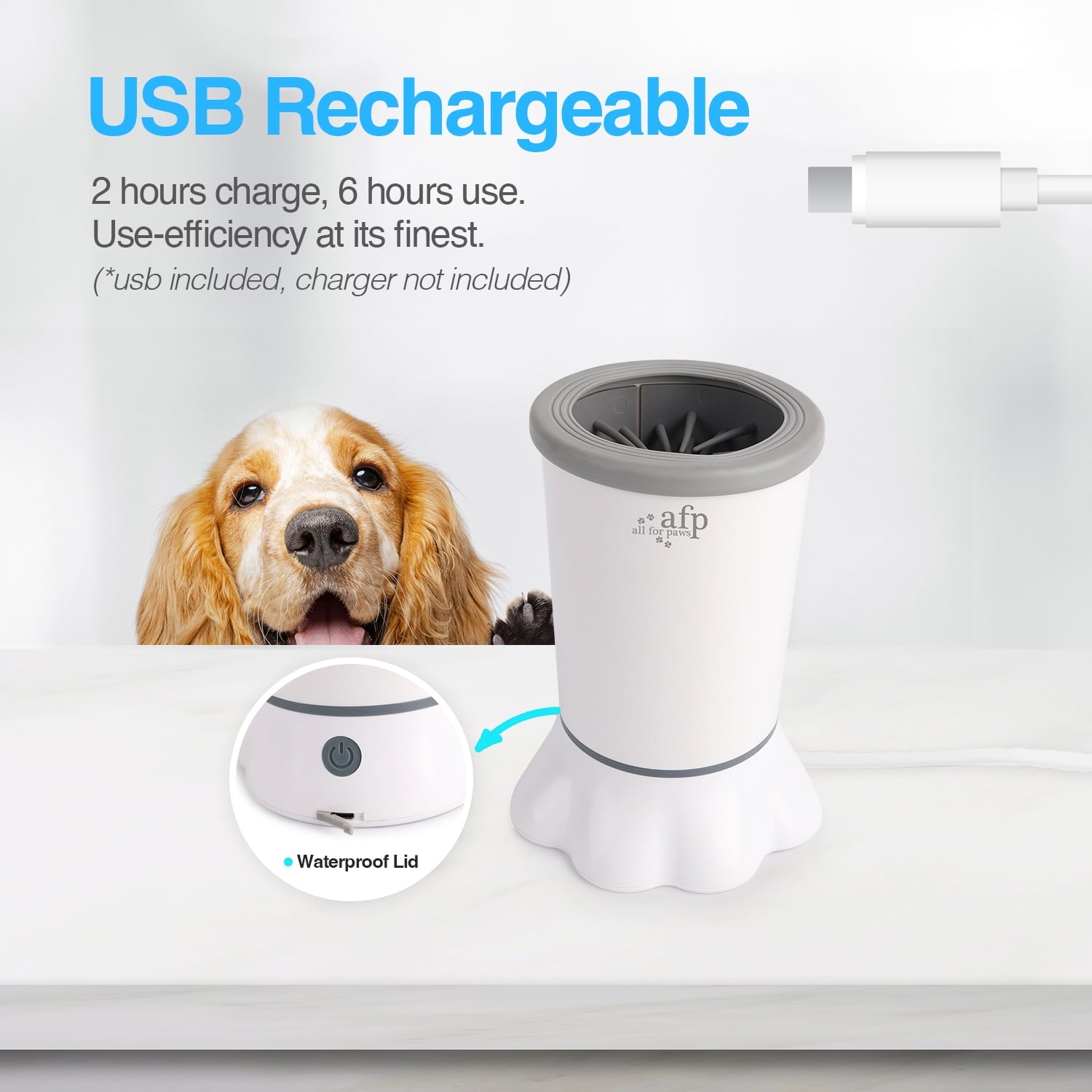 All For Paws Automatic Dog Paw Washer Cup for Small to Medium-Sized Dogs, USB Rechargeable Dog Claw Cleaner