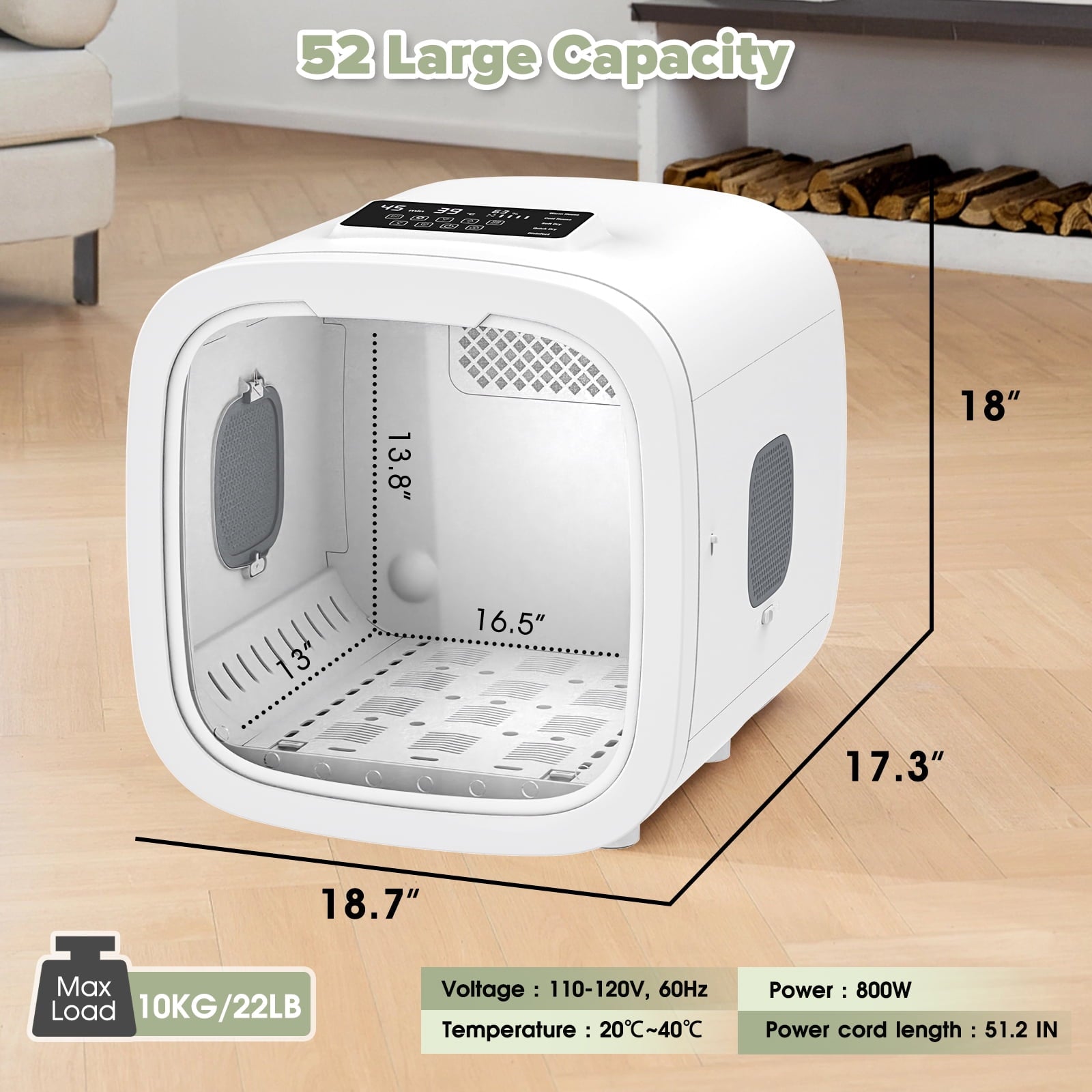ADVWIN 52L Automatic Pet Dryer Box for Cats & Small Dogs for Pet Grooming, Adjustable Speed & Temperature, Timer, Light, Quiet, White