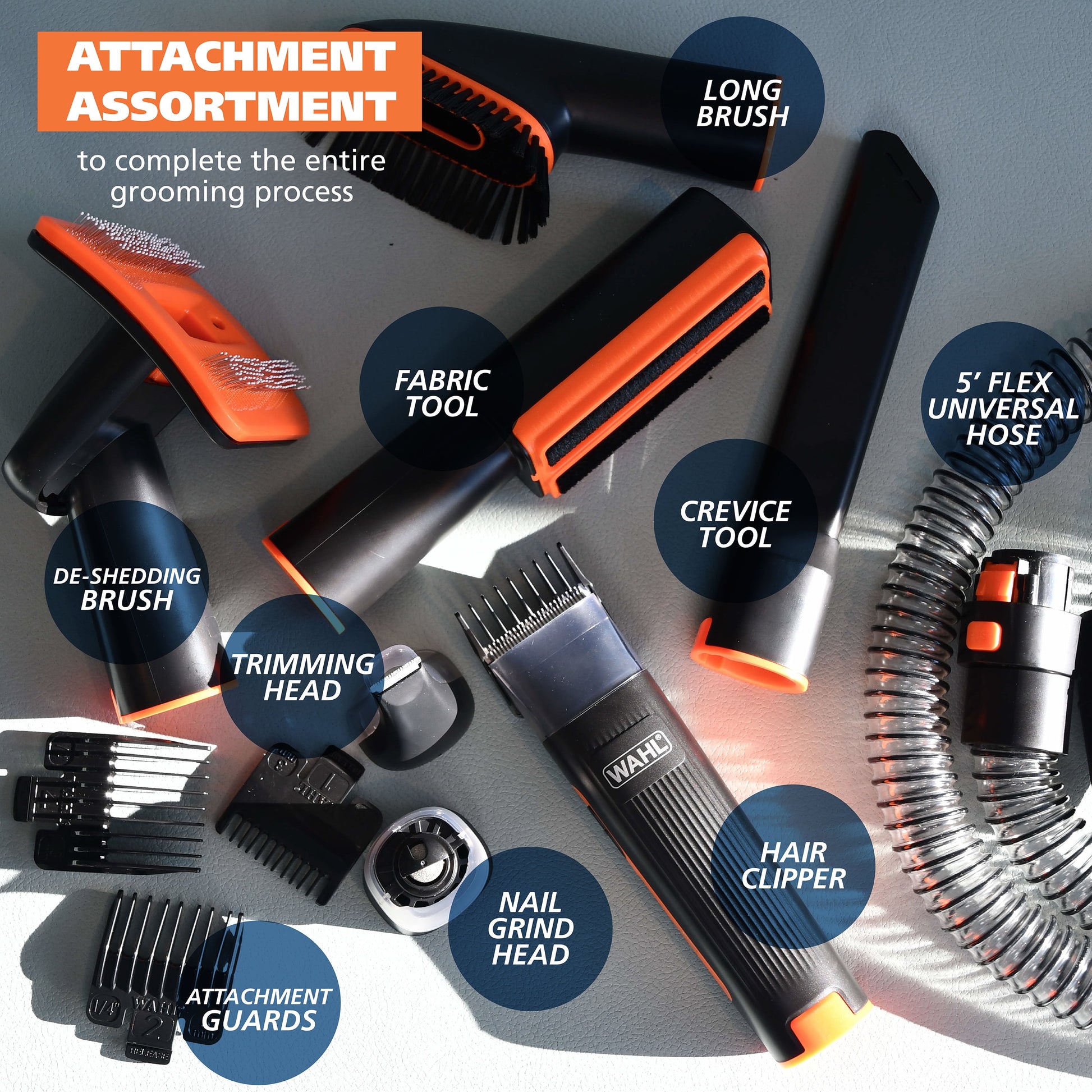 Wahl Dog Pet Groom and Vacuum Hose and Attachments, 2 Speeds, 14 Piece, Rechargeable Lithium 3026956