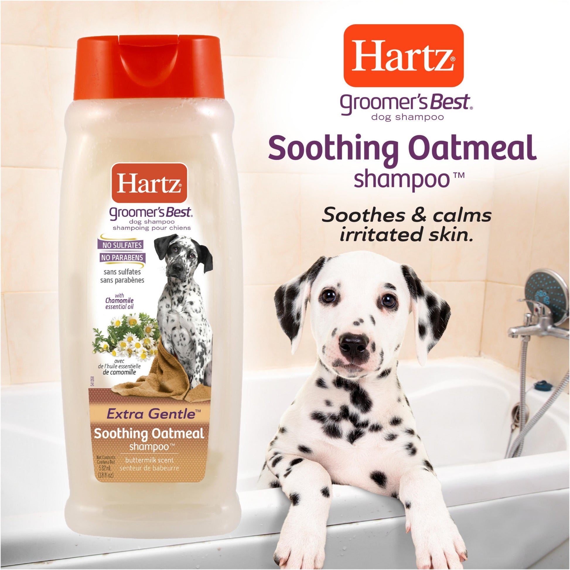 (5 pack) Hartz Groomer's Best Extra Gentle Soothing Oatmeal Shampoo for Dogs with Chamomile Essential Oil, Buttermilk Scent, 18 fl oz