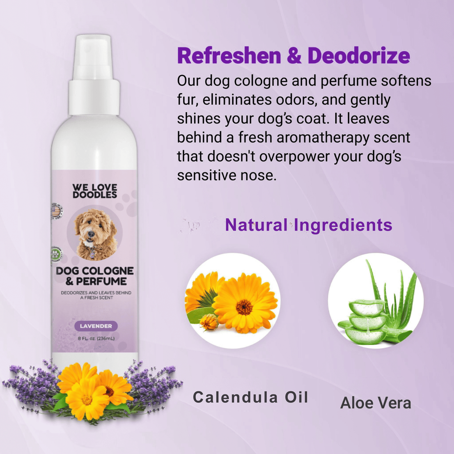 Clean Dog Cologne & Perfume, Deodorizing, Made In USA, For Smelly Dogs, Odor Eliminator Spray For Puppies, Lavender [We Love Doodles]