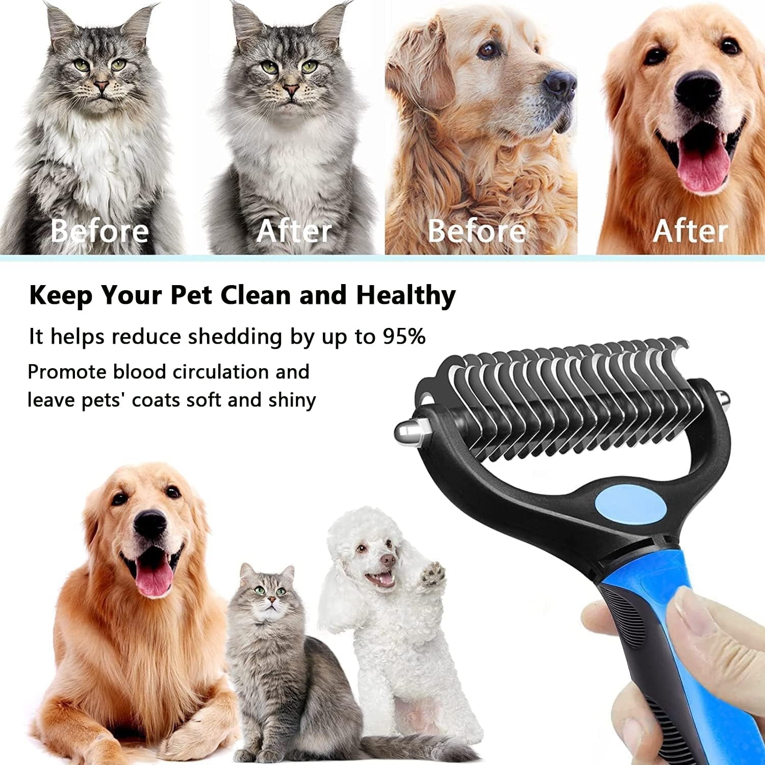DXIMRX 3 Pack Pet Grooming Rake, Self-Cleaning Dematting Pin Slicker Brush Comb, Deshedding Tool for Dogs and Cats