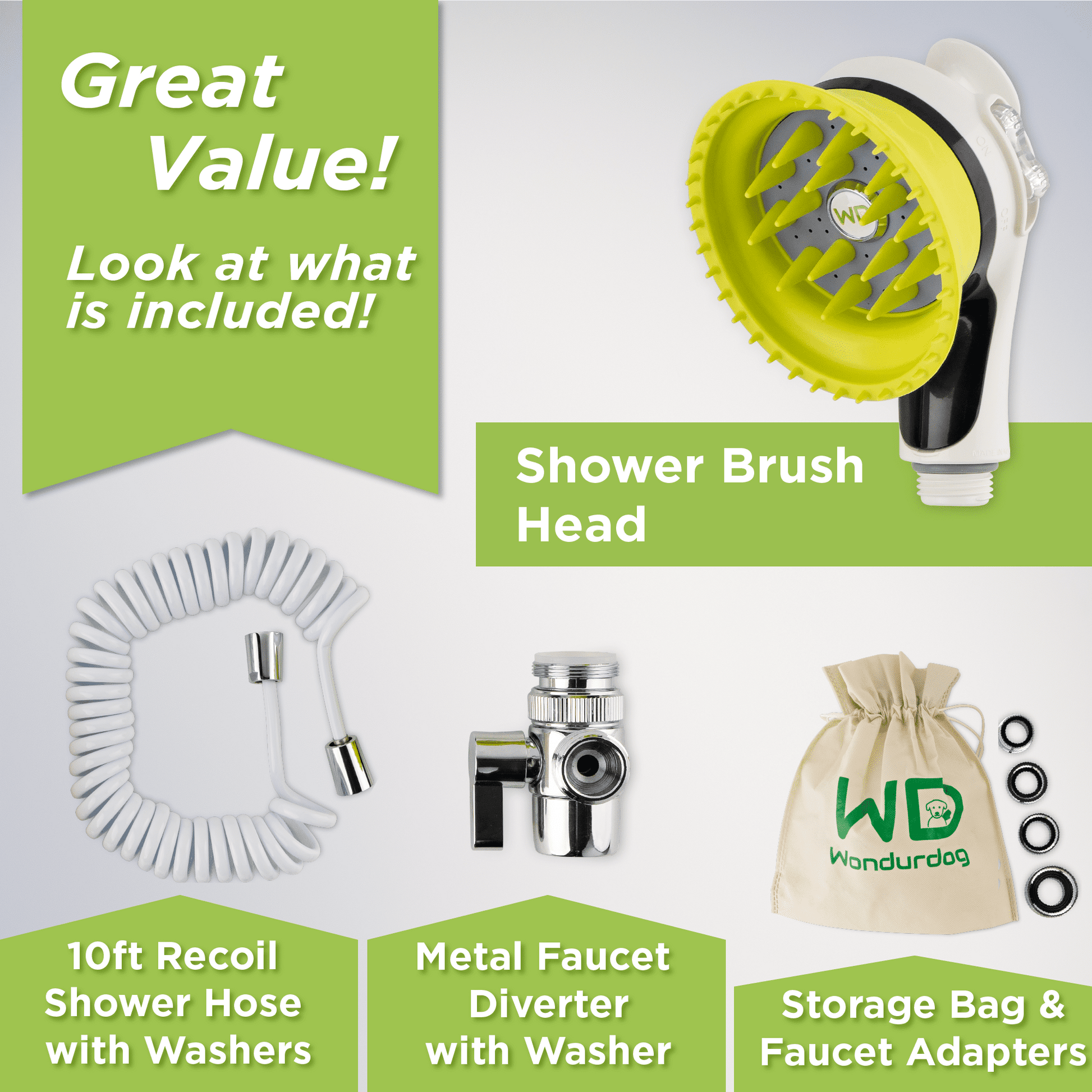 Wondurdog Indoor / Outdoor Dog Wash Kit for Sink Faucets and Garden Hose