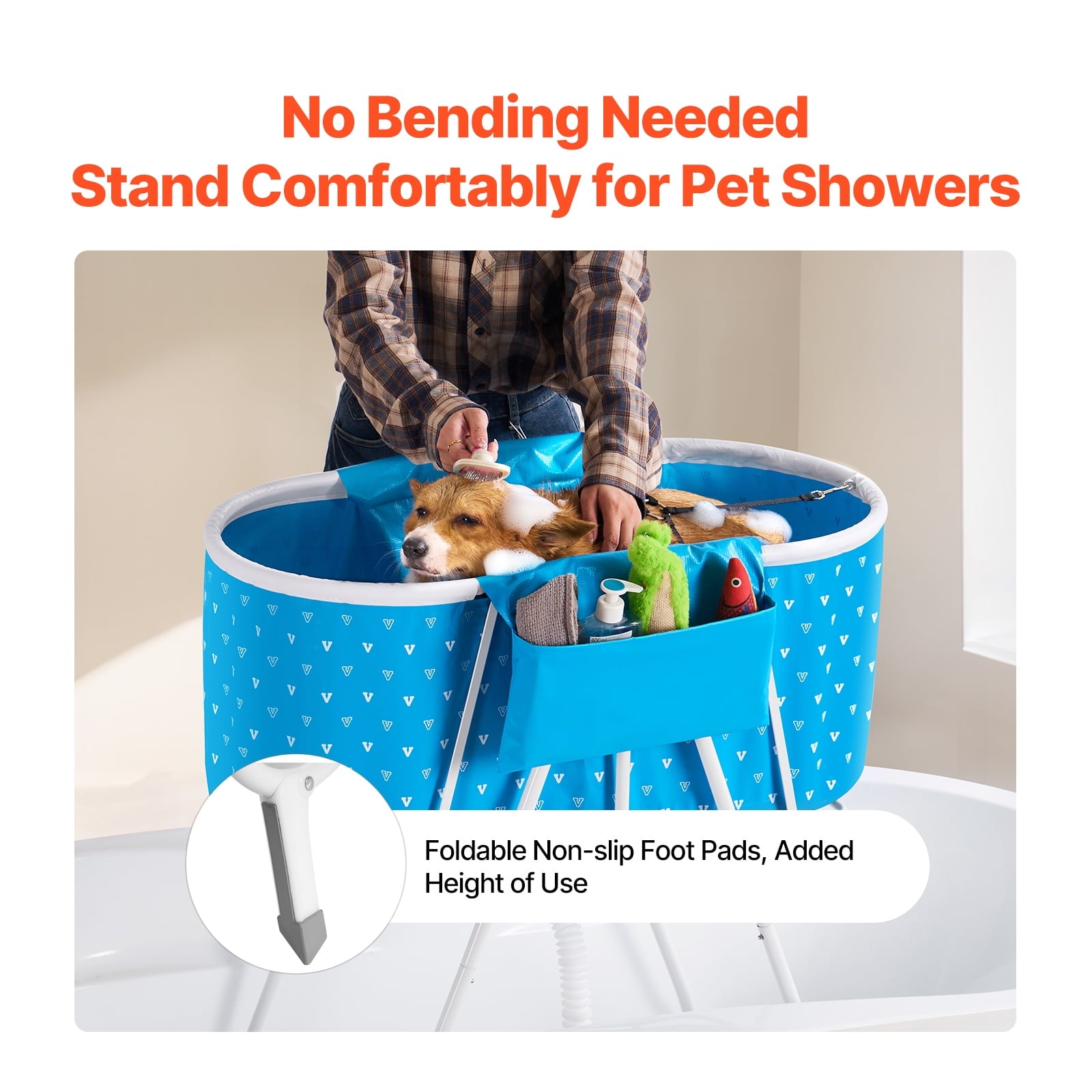 KFFKFF Compact Pet Bathing Tub, Convenient & Collapsible Canine Shower Station with Efficient Drainage System, Suitable for Cleaning & Primping Small to Medium Sized Dogs and Cats