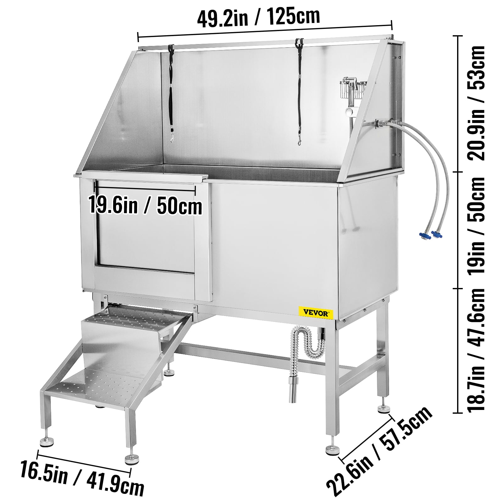 VEVORbrand 50 inch Dog Grooming Tub, Professional Stainless Steel Pet Dog Bath Tub with Steps Faucet & Accessories Dog Washing Station, Left-Door