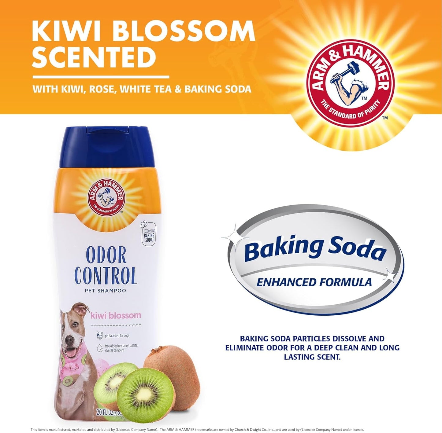 Arm & Hammer Dog Deodorizing Shampoo with Baking Soda, Kiwi Blossom Scent 20 oz