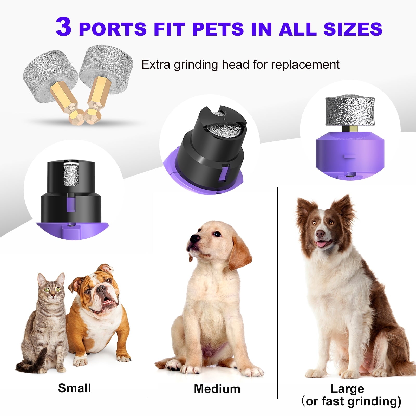 LAKWAR Dog Nail Grinder,6-Speed Pet Nail Grinder W/Light Quiet Rechargeable Electric Dog Nail Trimmer Painless Paws Grooming & Smoothing Tool for Large Medium Small Dogs(Purple)