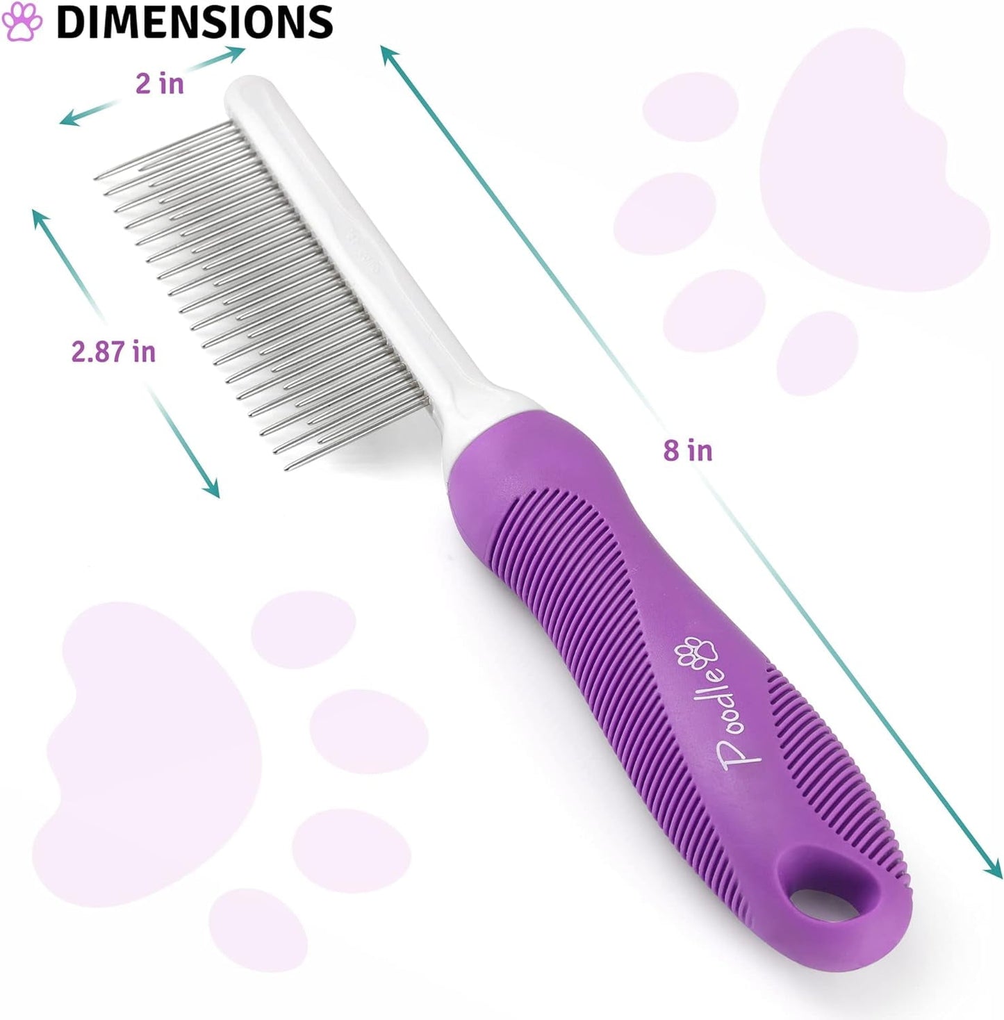 Poodle Pet 2-in-1 Stainless Steel Detangler Comb Cat & Dog Grooming Brush Groomer, Fleas Tool