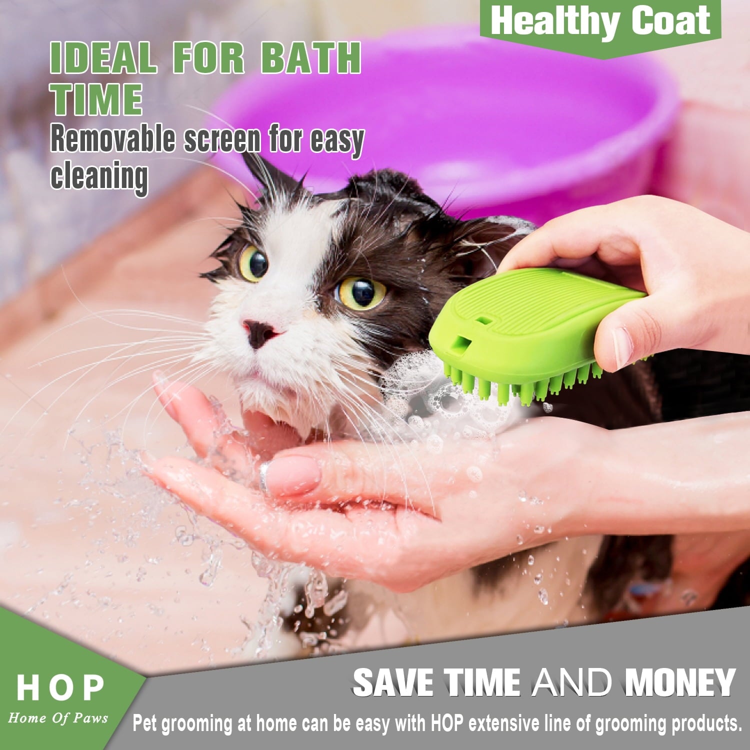 Dog Brush Bath Histotree Soothing Massage Rubber Bristles Curry Comb for Dogs & Cats Washing