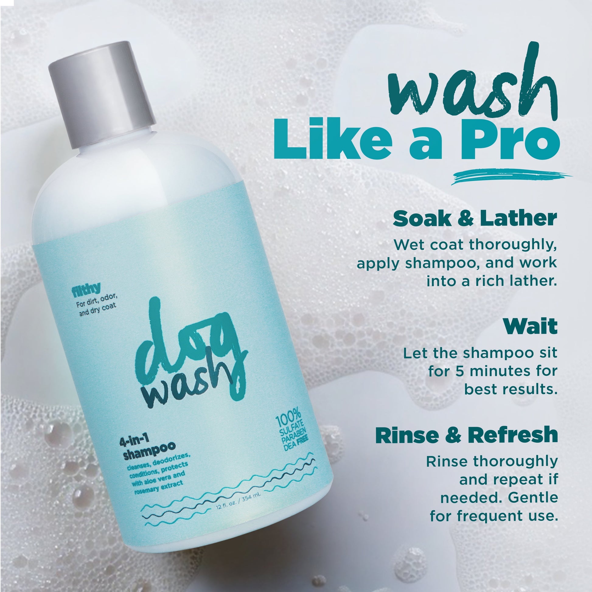 Dog Wash™ 4-in-1 Shampoo – Cleans, Conditions, Detangles & Moisturizes, Lavender Scent, 12oz