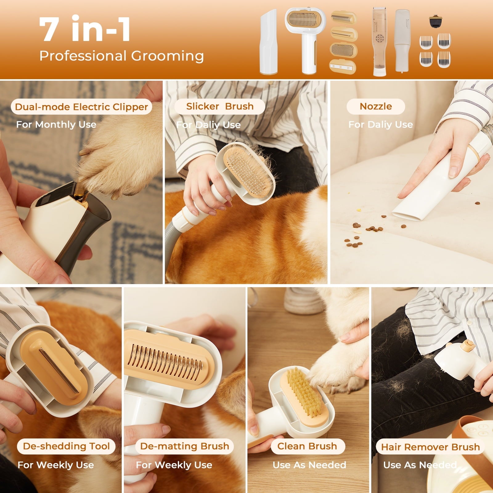 CATLK Pro Large Capacity 7-in-1 Pet Grooming Vacuum for Dogs, Cats