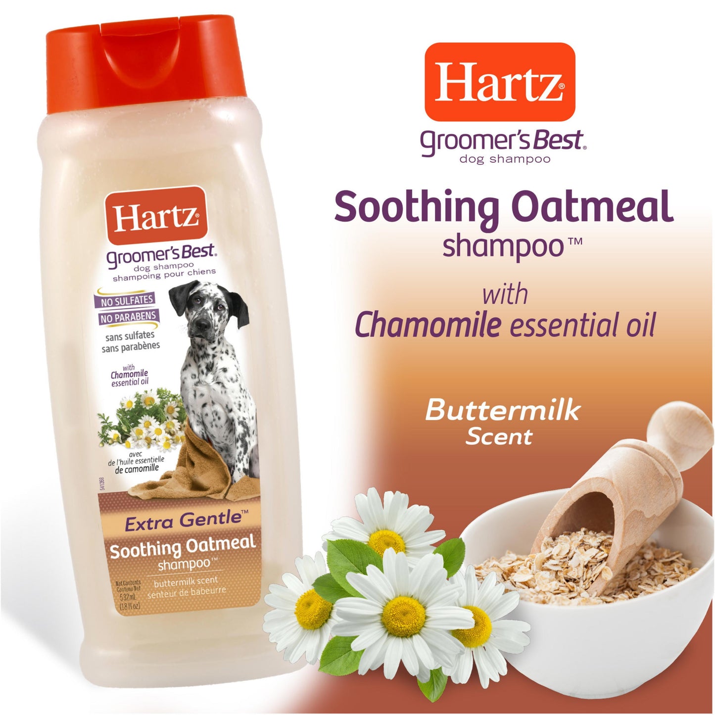 (5 pack) Hartz Groomer's Best Extra Gentle Soothing Oatmeal Shampoo for Dogs with Chamomile Essential Oil, Buttermilk Scent, 18 fl oz