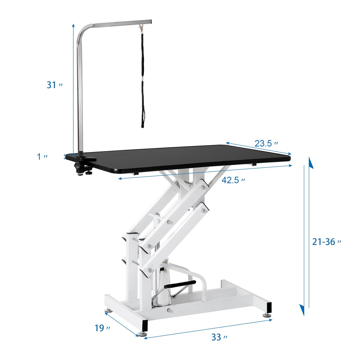 Pefilos 44" Hydraulic Pet Grooming Table for Large Dogs Professional Heavy Duty Adjustable Height - Portable Trimming Table Drying Table w/Arm/Noose, Black