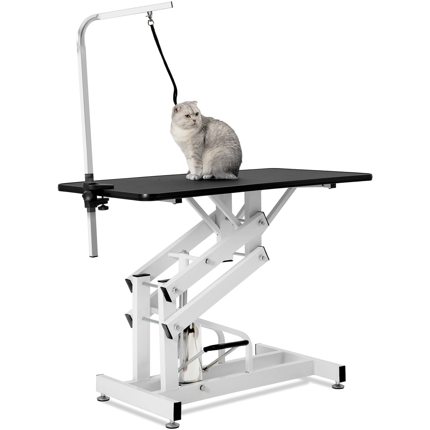 Pefilos 44" Hydraulic Pet Grooming Table for Large Dogs Professional Heavy Duty Adjustable Height - Portable Trimming Table Drying Table w/Arm/Noose, Black