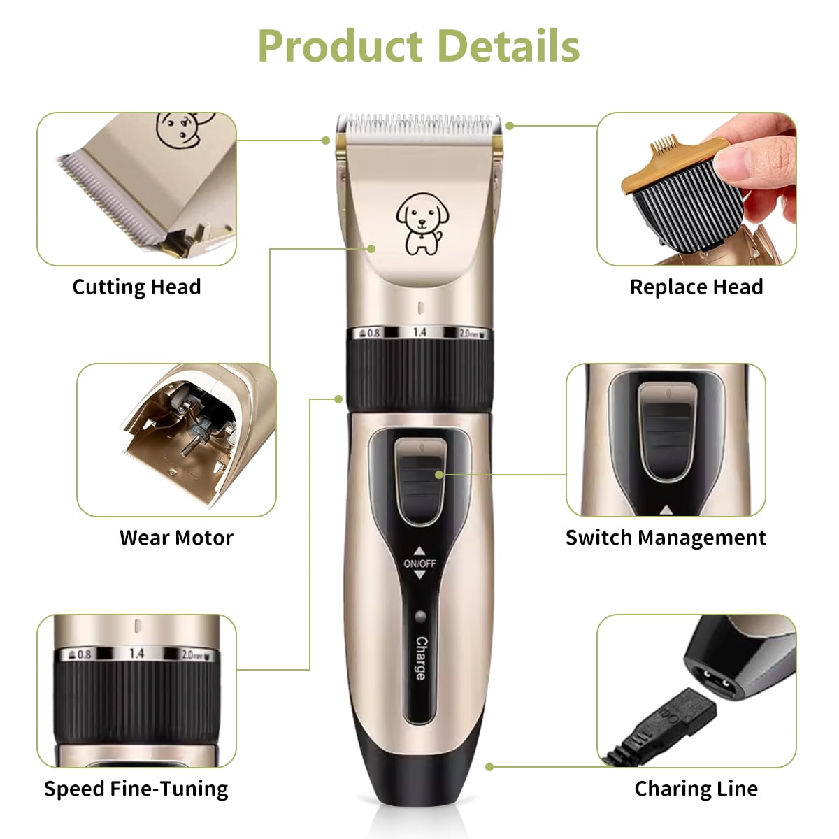 Syenll Dog Shaver Clippers, Low Noise Electric Hair Clipper Set Cordless Dog Grooming Kit for Dogs Cats Pet