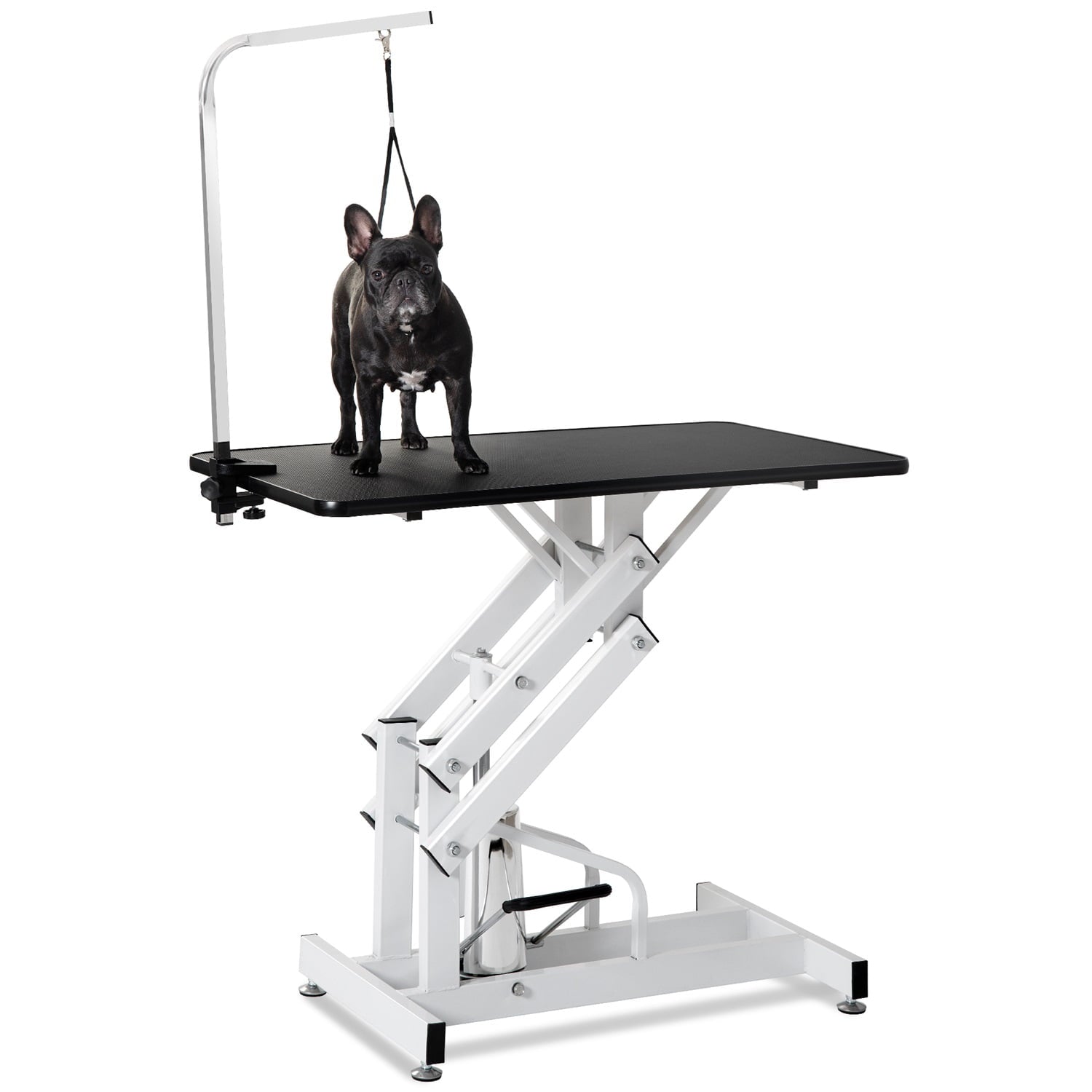 Pefilos 44" Hydraulic Pet Grooming Table for Large Dogs Professional Heavy Duty Adjustable Height - Portable Trimming Table Drying Table w/Arm/Noose, Black