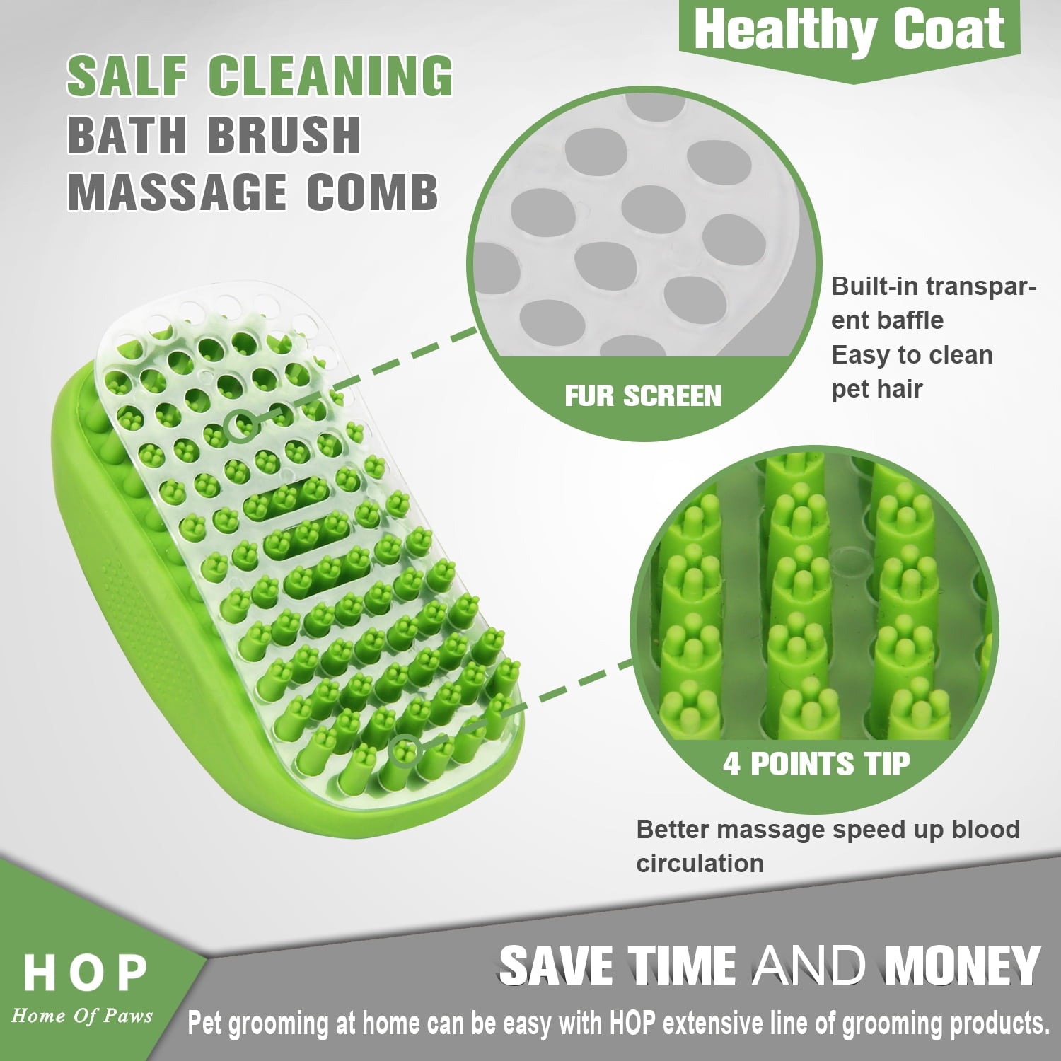 Dog Brush Bath Histotree Soothing Massage Rubber Bristles Curry Comb for Dogs & Cats Washing