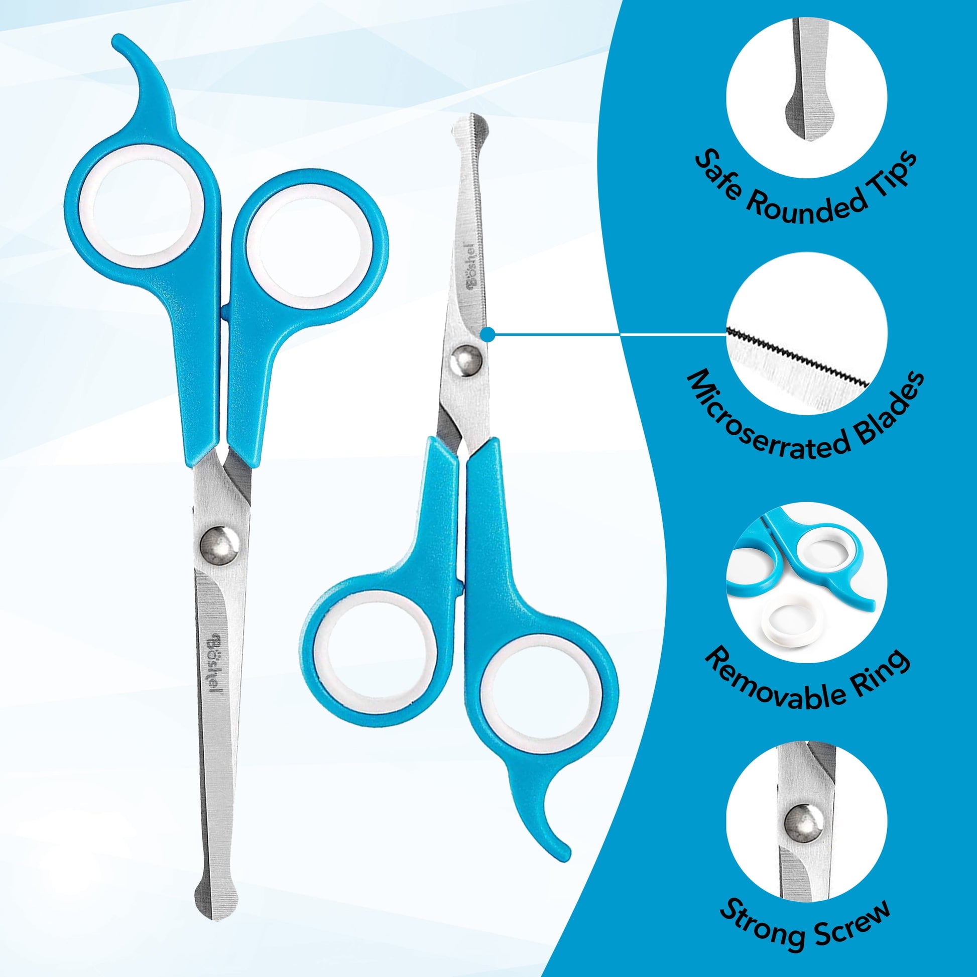 Boshel Dog Scissors for Grooming, 1 Small Micro Serrated, 1 Large 7" Straight with Safe Rounded Tips